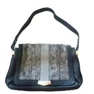 Juicy Couture Black Goatskin Leather Faux Snakeskin Embellished Shoulder Bag
